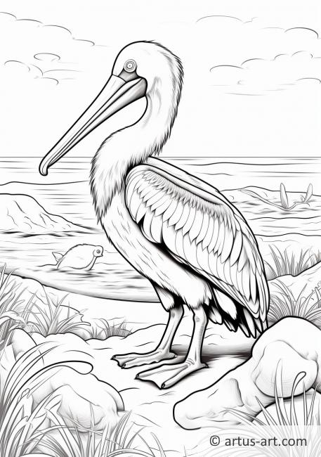 Página para colorir de Pelicano na Praia